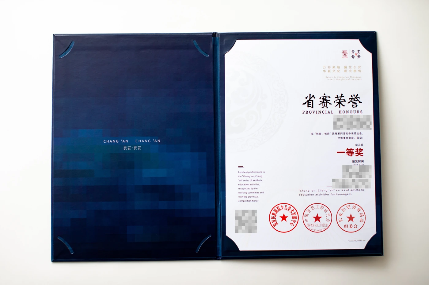 2024年省选一等奖证书样式，个人信息与核验码已脱敏